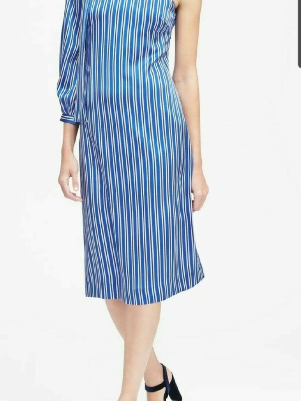 Banana Republic Blue and White Striped One-Shoulder Midi Skirt